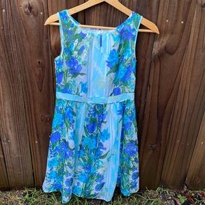Talbots Cornflower Blue Floral Chiffon Overlay Dress Sz 4 NWT